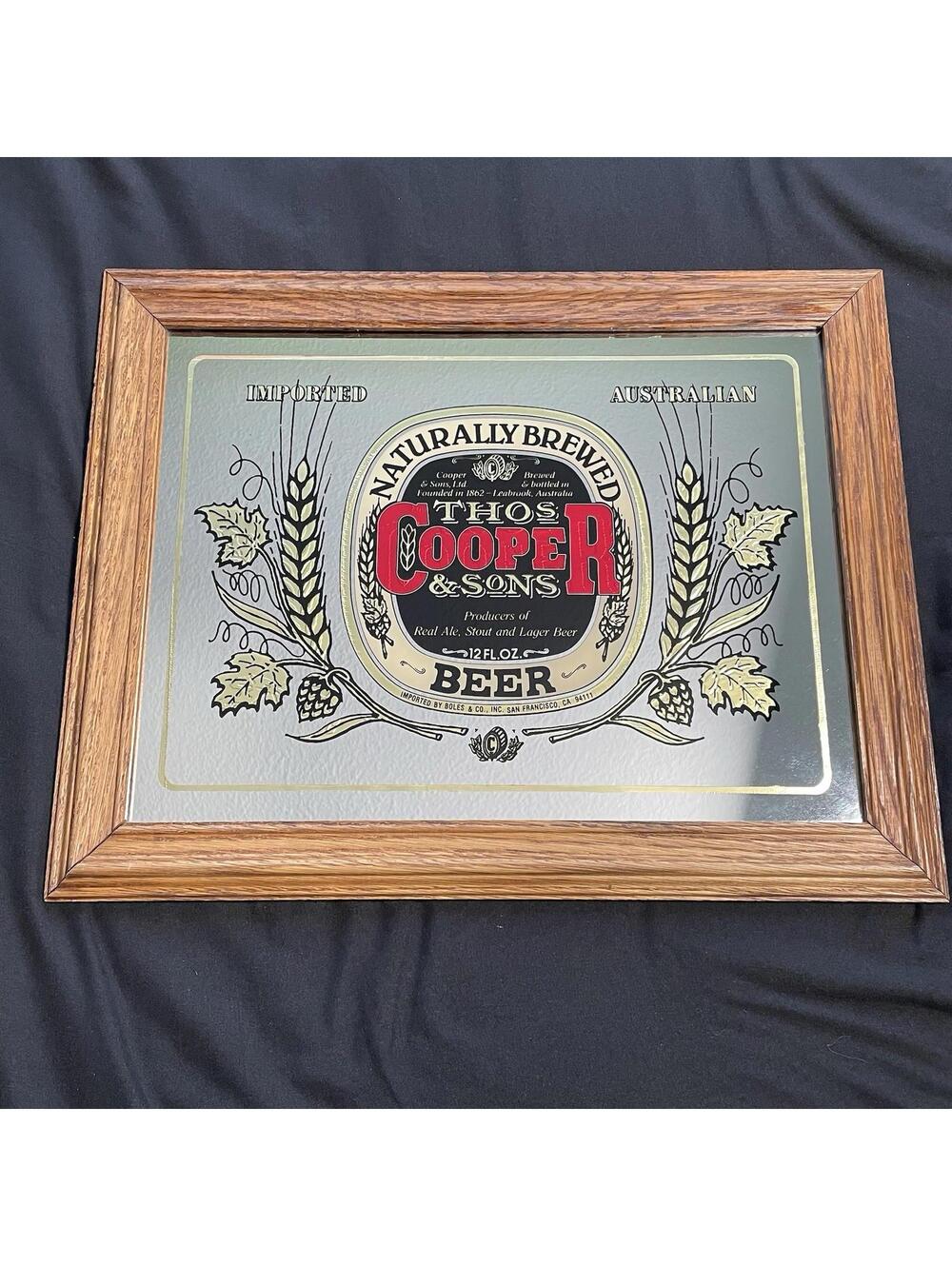 Vintage Thos Cooper And Sons Imported Australian Beer Bar Mirror Sign 15" x 19"